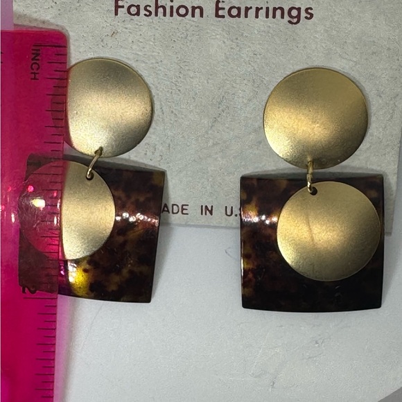 Bold Vintage Geometric Square Tortoiseshell Earrings – Made in U.S.A. - Picture 5 of 6